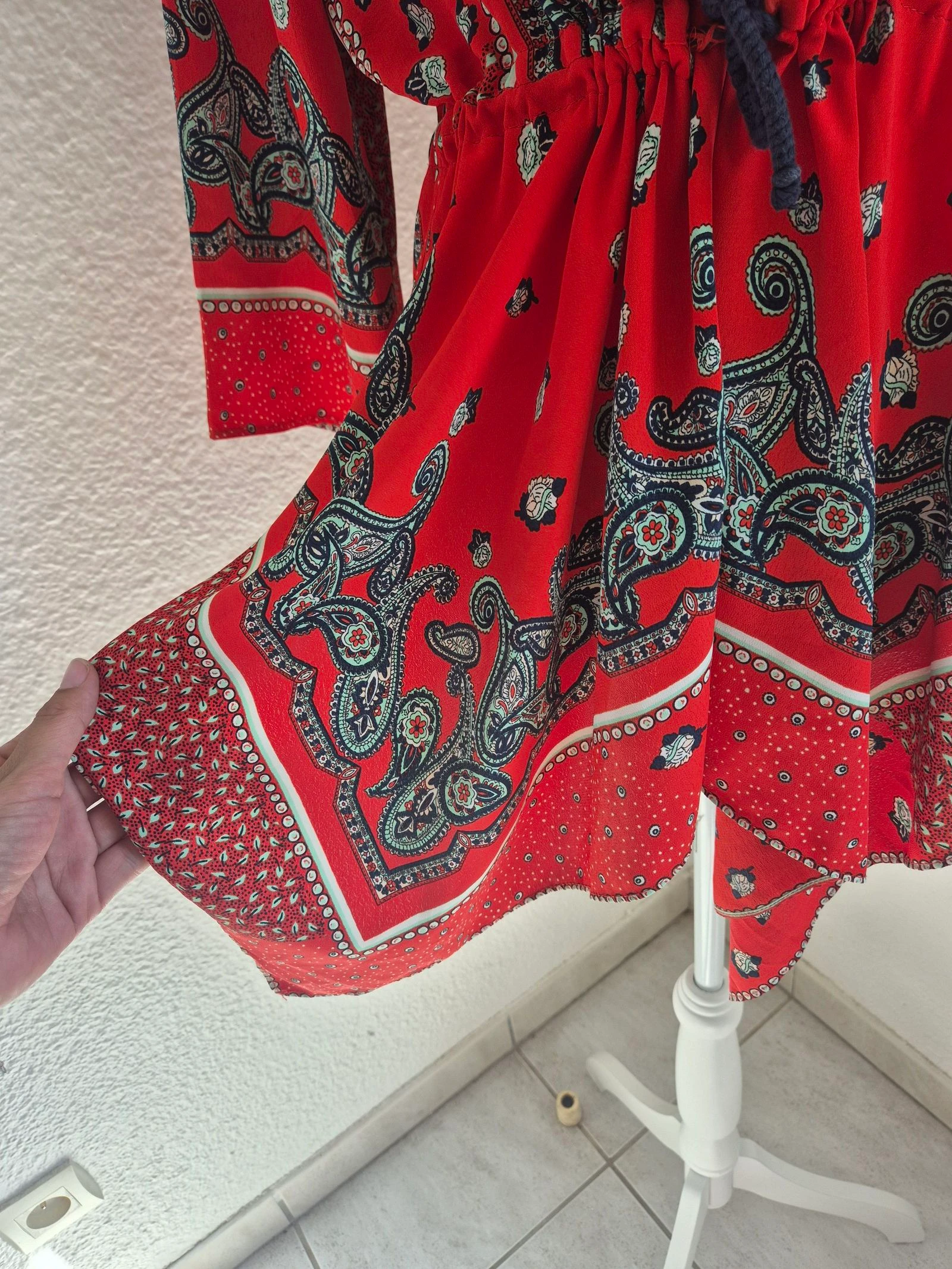 Blusa Kimono Zara Vermelha com Estampa de Cashmere Boho Fluida Tamanho M 38 – photo 4